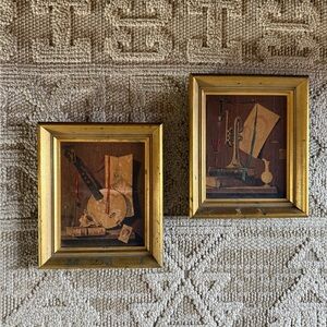 Vintage gold framed limited edition mcm prints Musical Instrument Art 2 5x7”